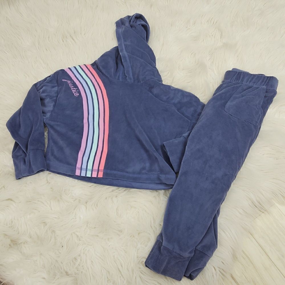 Justice Blue Jogger Track Set Cropped Hoodie Outfit Girls Size XS Sleep